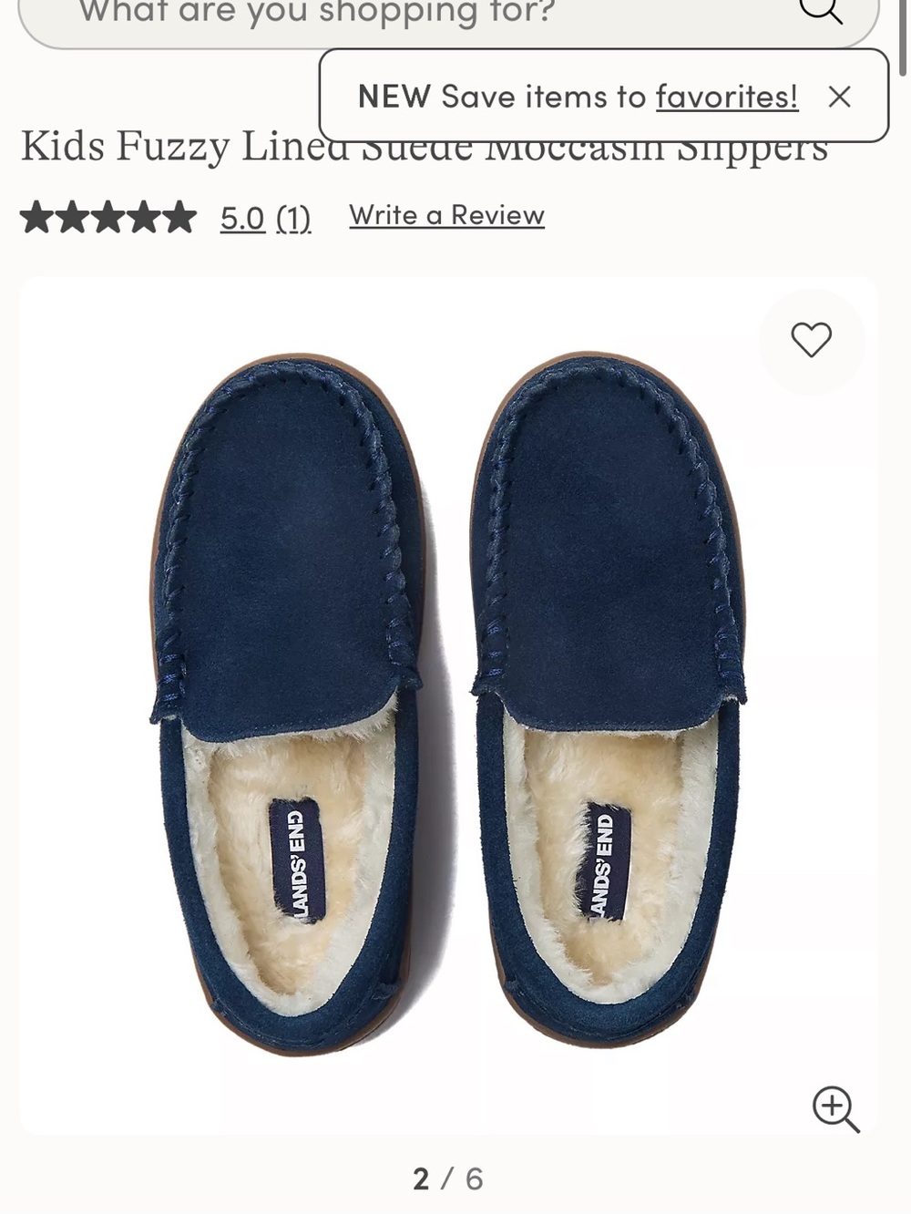 Kids Navy Suede Fuzzy-Lined Moccasin Slippers - Lands' End